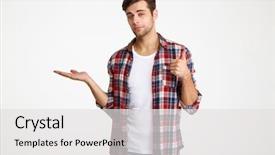 Presentation with gold man smile - PPT theme having empty handed - portrait of a smiling casual background and a light gray colored foreground