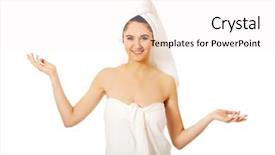  Presentation with weight loss woman showing - PPT layouts with empty handed - spa woman wrapped in towel background and a  colored foreground