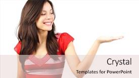  Presentation with product - Presentation theme featuring empty handed - woman showing product beautiful casual background and a lemonade colored foreground