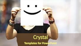  Presentation with blank - Colorful theme enhanced with empty head - woman showing a blank paper backdrop and a tawny brown colored foreground