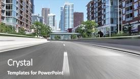  Presentation with highway - Theme having empty highway through modern city background and a gray colored foreground