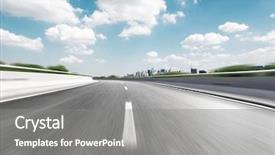  Presentation with highway - Theme featuring empty highway through modern city background and a gray colored foreground