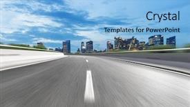  Presentation with highway - PPT theme having empty highway through modern city background and a light blue colored foreground