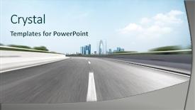  Presentation with highway - Audience pleasing theme consisting of empty highway through modern city backdrop and a sky blue colored foreground