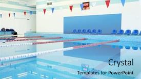  Presentation with swimming pool - PPT layouts with empty indoors public swimming pool background and a light blue colored foreground