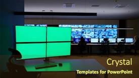  Presentation with green office - Audience pleasing PPT theme consisting of empty-interior-of-big-modern backdrop and a wine colored foreground