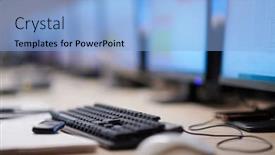  Presentation with data security - Beautiful presentation theme featuring empty-interior-of-big-modern backdrop and a light blue colored foreground