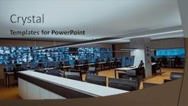  Presentation with cctv - Presentation theme having empty-interior-of-big-modern background and a light blue colored foreground