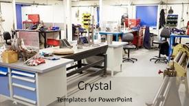  Presentation with engineering - Beautiful PPT layouts featuring empty interior of engineering workshop backdrop and a light gray colored foreground