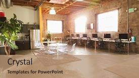  Presentation with office - Slide set with empty interior of modern design background and a coral colored foreground