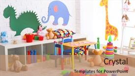  Presentation with kids room children smile - Theme consisting of empty kid's playing room interior background and a coral colored foreground