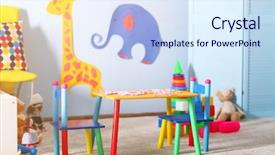  Presentation with room - PPT theme featuring empty kid's playing room interior background and a sky blue colored foreground