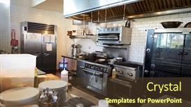  Presentation with restaurant kitchen - Theme featuring empty-kitchen-in-restaurant background and a tawny brown colored foreground