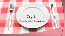  Presentation with white plate - Cool new presentation design with empty kitchen table - knife white plate and fork backdrop and a  colored foreground