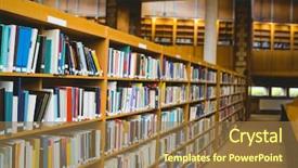  Presentation with university library - Audience pleasing presentation theme consisting of empty library at the university backdrop and a coral colored foreground