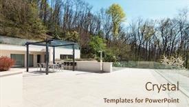  Presentation with architecture - PPT theme featuring empty mansion - architecture modern house large terrace background and a  colored foreground