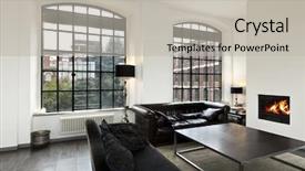  Presentation with living room - PPT theme enhanced with empty mansion - beautiful house interior view background and a light gray colored foreground