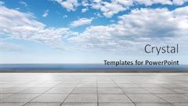  Presentation with sea floor - Presentation design consisting of empty marble floor and beautiful sea in blue cloud sky background and a light blue colored foreground