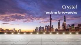  Presentation with dawn - Slide deck consisting of empty marble floor and cityscape in colorful sky at dawn background and a ocean colored foreground