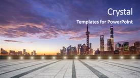  Presentation with dawn - Colorful slide deck enhanced with empty marble floor and cityscape in colorful sky at dawn backdrop and a ocean colored foreground
