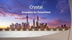  Presentation with dawn - Cool new PPT theme with empty marble floor and cityscape in colorful sky at dawn backdrop and a ocean colored foreground