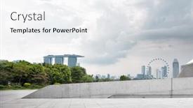  Presentation with singapore - Amazing theme having empty marble floor and cityscape of singapore in cloud sky backdrop and a white colored foreground