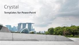  Presentation with singapore - Beautiful slides featuring empty marble floor and cityscape of singapore in cloud sky backdrop and a white colored foreground