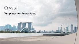  Presentation with singapore - Slides featuring empty marble floor and cityscape of singapore in cloud sky background and a white colored foreground