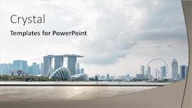  Presentation with singapore - Colorful presentation theme enhanced with empty marble floor and cityscape of singapore in cloud sky backdrop and a white colored foreground