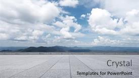  Presentation with green marble - Amazing PPT layouts having empty marble floor and green hill in blue cloud sky backdrop and a light gray colored foreground