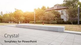  Presentation with green marble - Theme featuring empty marble floor near green forest with sunbeam background and a light gray colored foreground