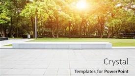  Presentation with green marble - Slides enhanced with empty marble floor near green forest with sunbeam background and a white colored foreground