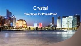  Presentation with skyline - Slides with empty-marble-floor-with-cityscape background and a teal colored foreground