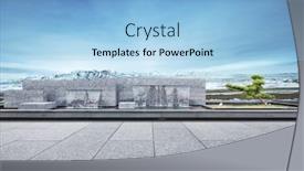  Presentation with blue marble - Cool new slides with empty marble square with artificial waterfall in blue cloud sky backdrop and a light blue colored foreground