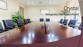  Presentation with board meeting room chairs - PPT theme enhanced with empty meetings - business meeting room in office background and a  colored foreground