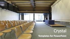  Presentation with congress - Colorful slides enhanced with empty meetings - interior of a congress palace backdrop and a  colored foreground