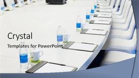  Presentation with meeting table - Colorful slide set enhanced with empty meetings - white big table in modern backdrop and a white colored foreground