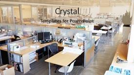  Presentation with modern reflective office buildings - Colorful PPT theme enhanced with empty modern open plan office backdrop and a soft green colored foreground