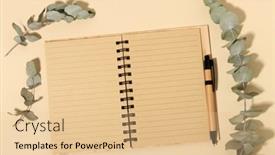  Presentation with eucalyptus leaves - Presentation theme with empty-notebook-mockup-with-pen background and a lemonade colored foreground