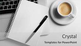  Presentation with notebook - Audience pleasing slide set consisting of empty notebook on laptop keyboard backdrop and a light gray colored foreground