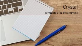  Presentation with notebook - Amazing presentation design having empty-notebook-on-laptop-keyboard backdrop and a coral colored foreground