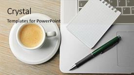  Presentation with notebook - Slide deck enhanced with empty-notebook-on-laptop-keyboard background and a soft green colored foreground