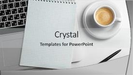  Presentation with notebook - Beautiful PPT layouts featuring empty-notebook-on-laptop-keyboard backdrop and a light gray colored foreground