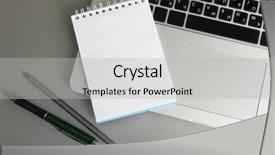  Presentation with notebook - Cool new PPT theme with empty-notebook-on-laptop-keyboard backdrop and a light gray colored foreground
