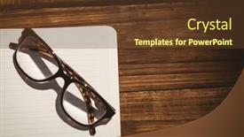  Presentation with notepad - Presentation theme with empty notepad with reading glasses on a desk background and a tawny brown colored foreground