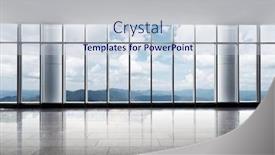  Presentation with green office - Colorful PPT theme enhanced with empty office and green hill in blue cloud sky out of window backdrop and a lemonade colored foreground