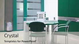  Presentation with green office - Audience pleasing PPT layouts consisting of empty office with green backdrop and a light gray colored foreground