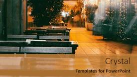  Presentation with blurred bokeh - Slide deck with empty-old-wood-table-top background and a gold colored foreground