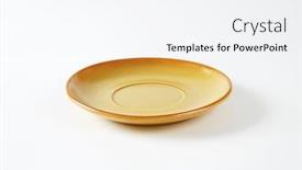  Presentation with blue orange white - Amazing slide deck having empty orange saucer on white background backdrop and a sky blue colored foreground