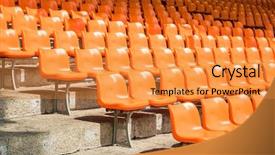  Presentation with football stadium - Audience pleasing PPT theme consisting of empty orange seat of football backdrop and a gold colored foreground